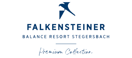 Auf diesem Bild ist das Logo des 5 Sterne Wellnesshotels Falkensteiner Stergersbach zu sehen. Auf diesem ist zu lesen: Falkensteiner Balance Resort Stegersbach. Premium Collection.
